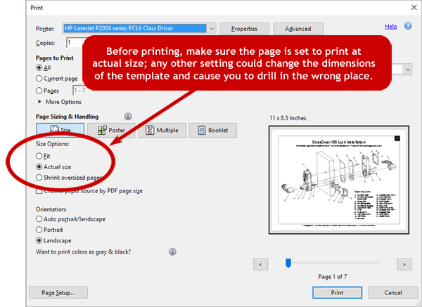 Before printing, make sure your page is set to print at actual size.